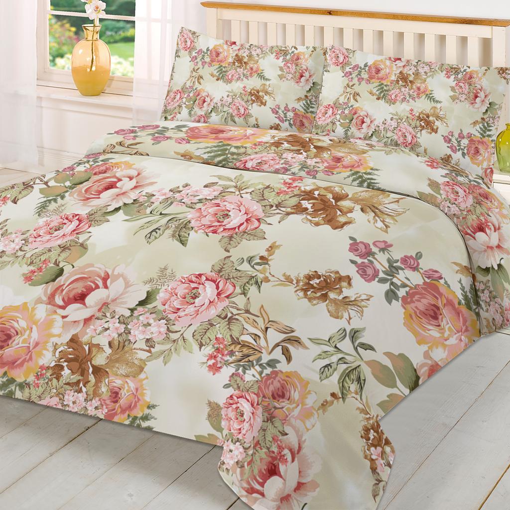 Vintage Blume Blatt Abstrakt 3-teiliges Bettwäscheset für Doppelbett Heimtextil Bettbezug Steppdeckenbezug Kissenbezug
