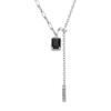 Black Diamond Square Pendant Tassel Necklace - Stylish Women's Luxury Design, Versatile Clavicle Chain Gift for Girlfriend.