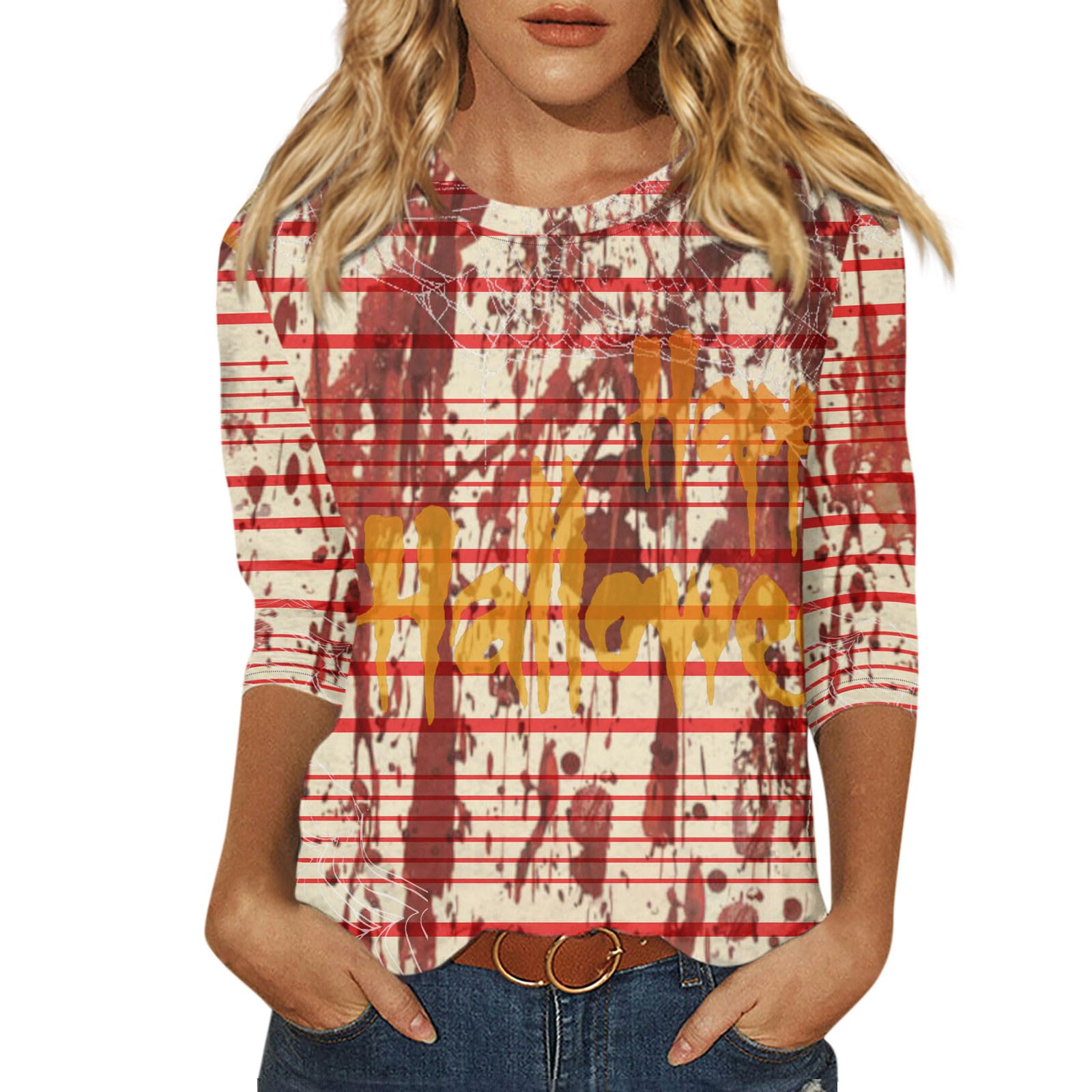 

2024 New Women s Halloween Long Sleeve T-Shirt Spider Web Print Round Neck Casual Basic Loose Fashion Ladies Designer Style 8XL