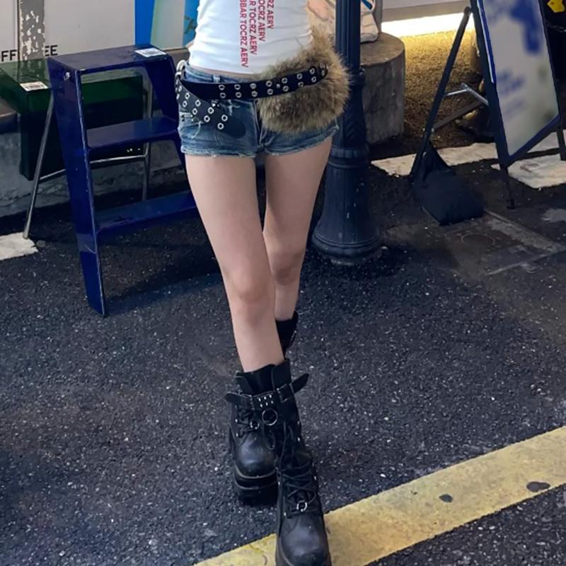 1 Peça Cós de Vaca Peludo para Boate Corrente de Cintura de Pelúcia Cinto Punk de Inverno Y2K Contas de Metal Vintage Peludo Sexy Cintos de Pele Sintética Moda