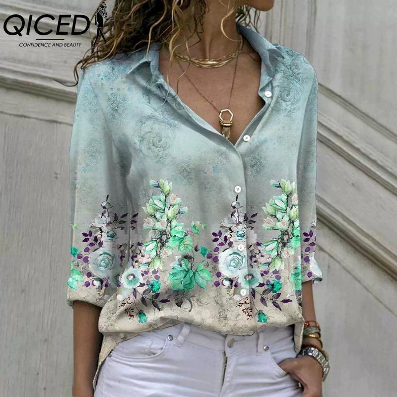 QICED 38 Color Women's Fashion Casual Long Sleeve POLO Neck Blouses & Shirts