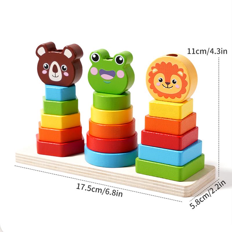 Wooden Rainbow Animal Stacker Gift Fine Motor Skill Sorting & Stacking Toys Geometric Stacker for Boys and Girls Baby Toddlers