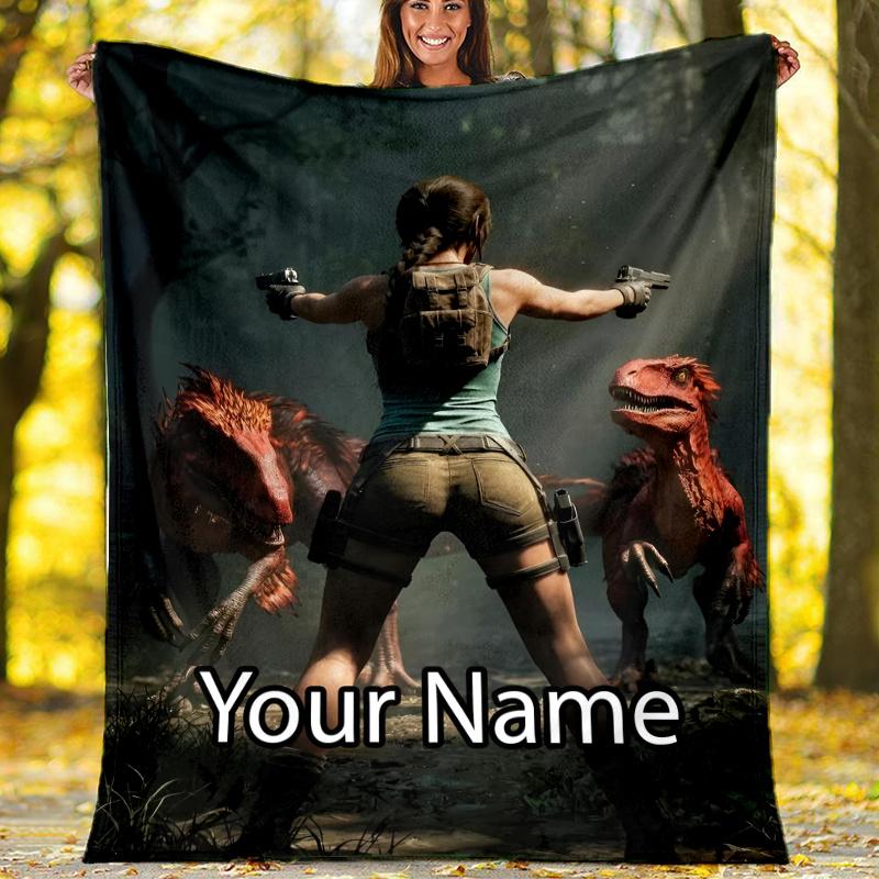 Custom Name Tomb Raider Theme Printed Blanket - Perfect for Couch, Bed, Travel & Outdoor Use | Machine Washable, Cozy & Durable.