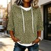 Damenmode Lässig 3/4 Ärmel Leopardenmuster Kapuzen-T-Shirt für den Alltag