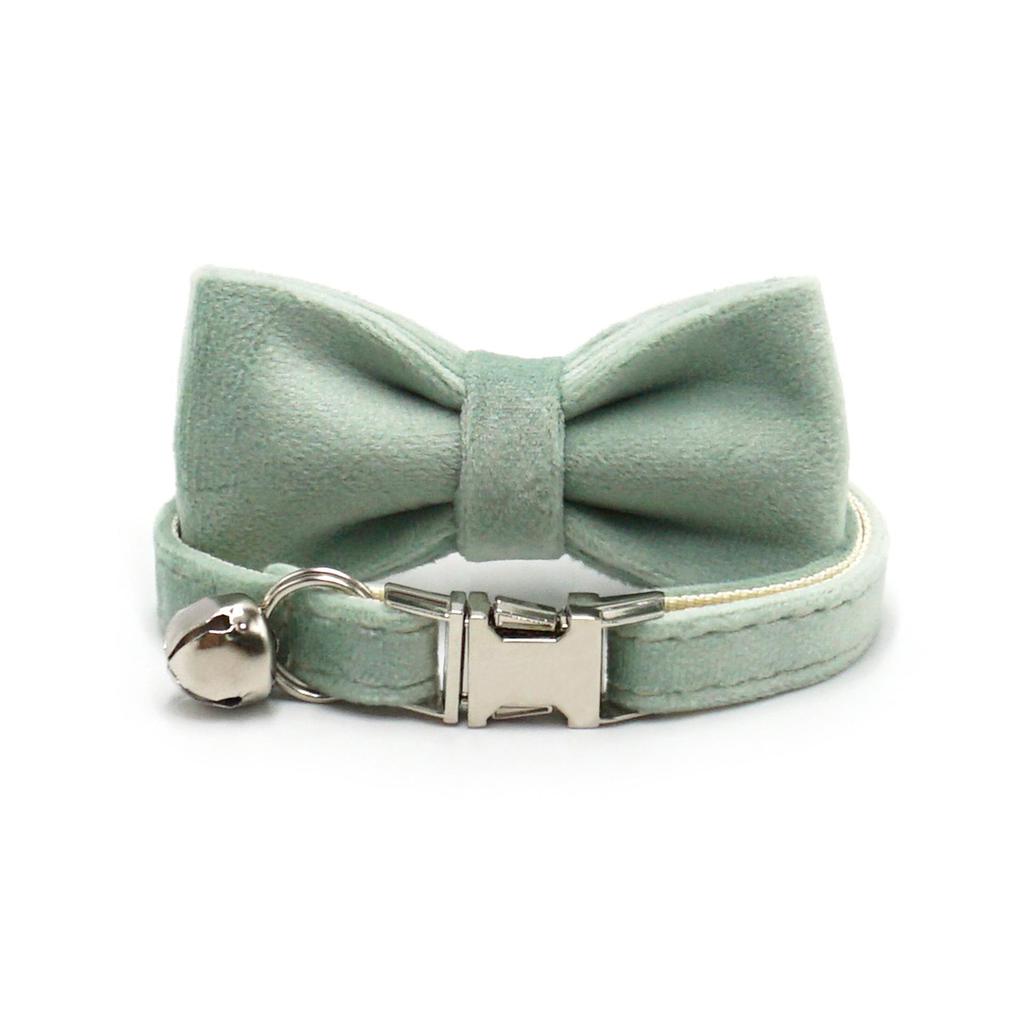 Adjustable White Tea Velvet Cat Collar with Bell - Cute & Comfy Pet Collar