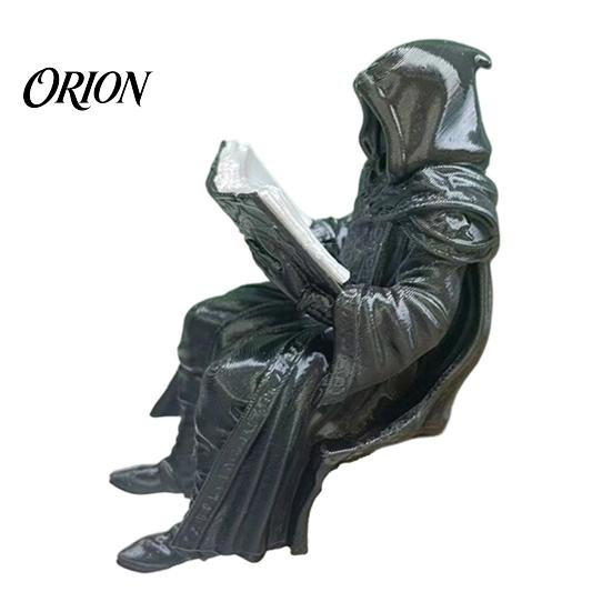 Fantasy Collection Display Gothic Shadow Reader Statue, Dark Style Mini Wizard Figurine, Matte Ornament Black Resin Sculpture for Home Office
