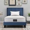 Upholstered Bed with Upholstered Headboard, Single Bed with Slatted Frame, 90x200cm, in Blue Linen, Medium-Firm (With Pocket Spring Mattress)