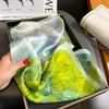 27.56" New Oil Painting Square Scarf Women's Green Thin Smooth Neck Scarf Retro Style Windproof Sunscreen Headscarf