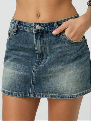 Slim Fit Casual Stretch Washed Denim Mini Skirt for Women