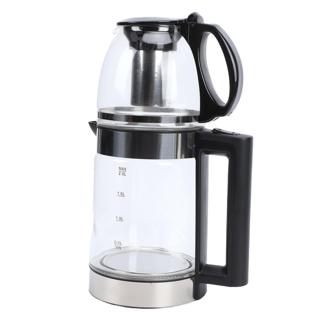 Electric Turkish Tea Maker 2000W Borosilicate Glass Tea Kettle Stainless Steel Infuser 2L Kettle 0.8L Teapot Capacity