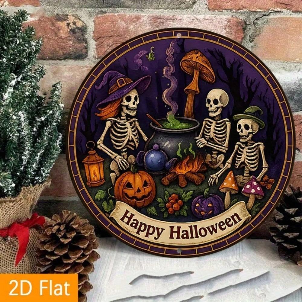 Gothic Iron Wall Art Halloween Pumpkin Cauldron Metal Sign Indoor Outdoor Decor