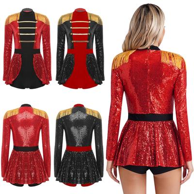 Halloween Carnival Theme Party Circus Ringmaster Costume Cosplay Jumpsuit Role Play Long Sleeve Velvet Fringed Bodysuit