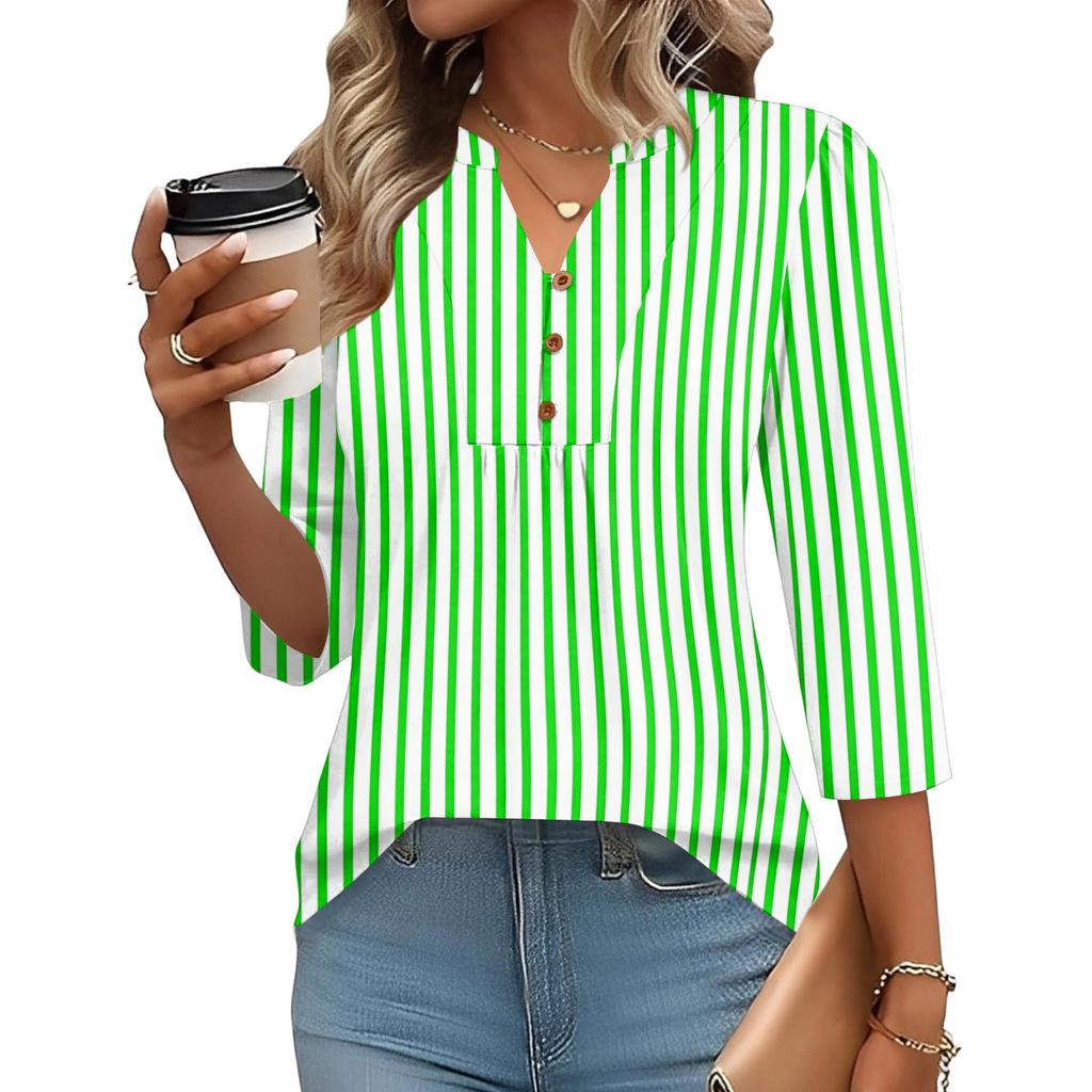 Women's Three-Quarter Sleeve Top, Loose Fit Casual Blouse for Everyday Comfort, Fashion