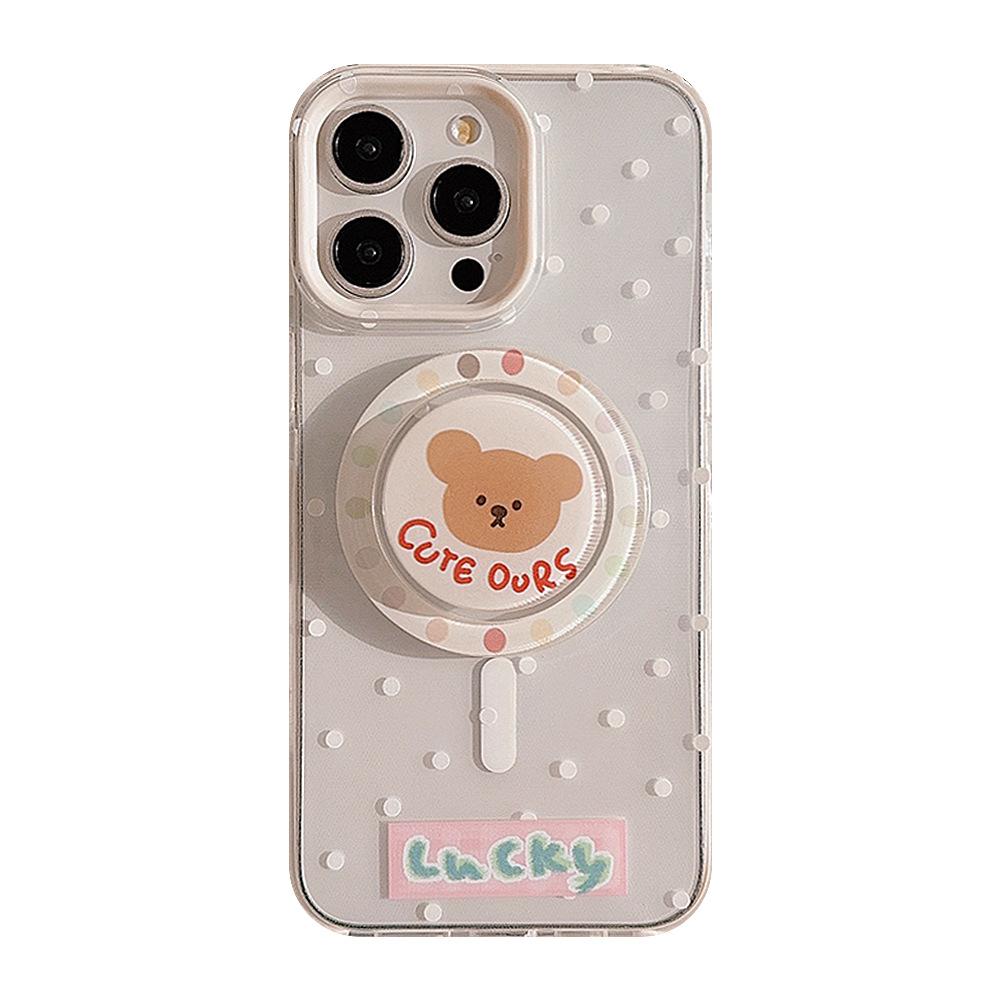 Cartoon cute polka dot bear stand phone case