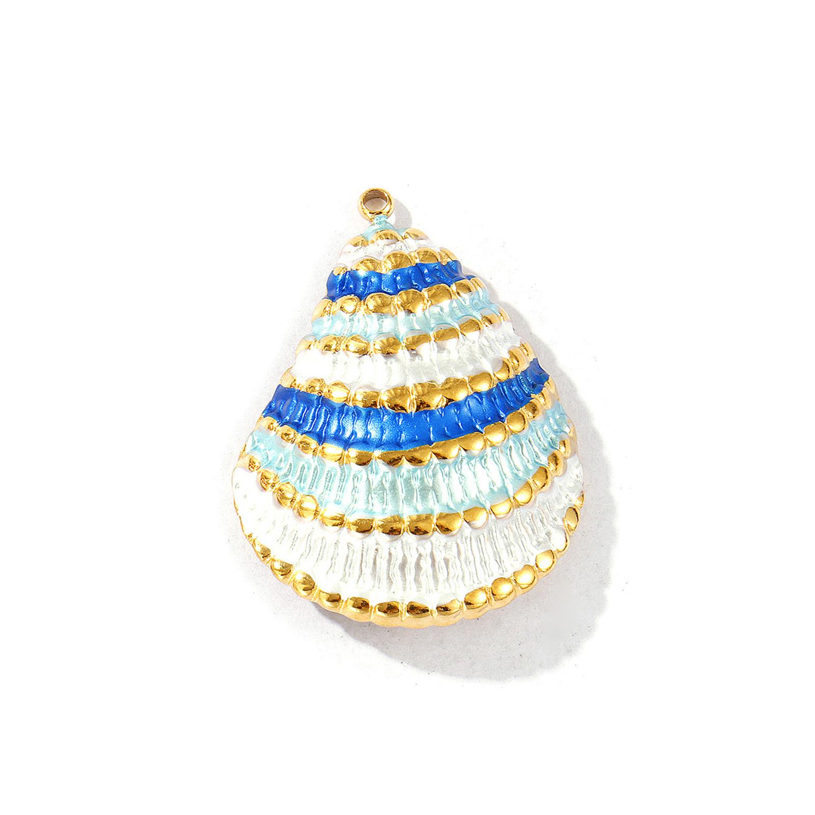 

2 PCs Waterproof 304 Stainless Steel Pendants 18K Gold Plated Enamel Shell Ocean Charms For DIY Necklace Making 3cm x 2.3cm синій