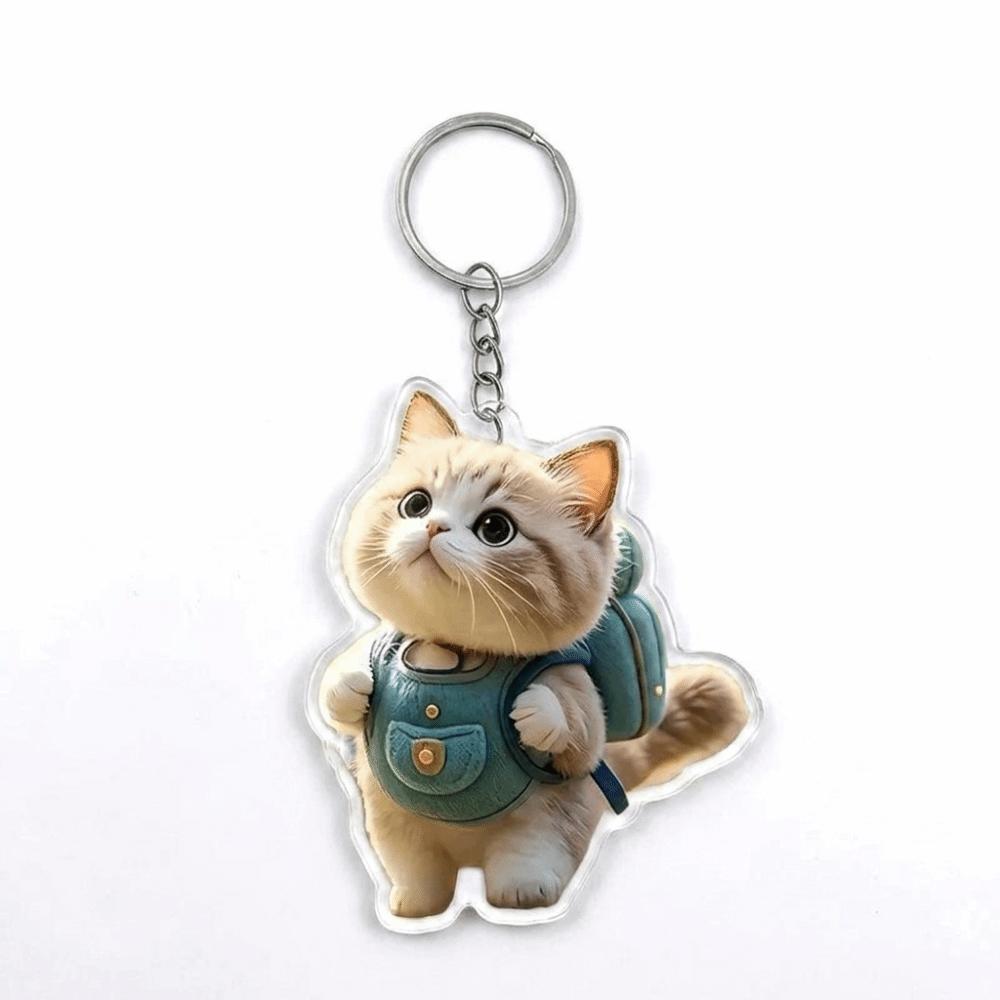 Acrylic Animal Motif Keychain 2D Flat Design Hanging Ornaments Small Cartoon Cat Pendant Daily