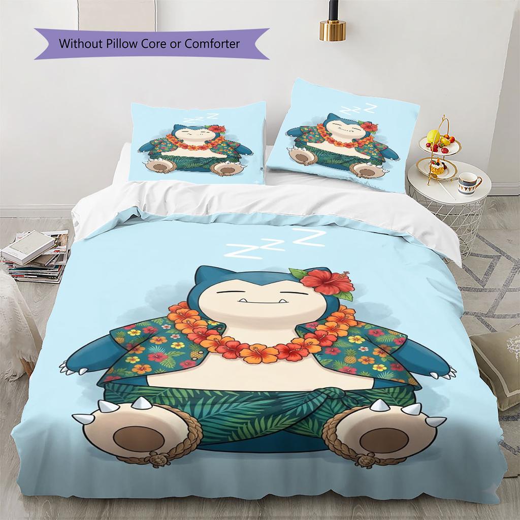 3Pcs Snorlax Bedding Set Kawaii Pokemon Printed Duvet Cover Soft Comfortable Bedroom Decoration