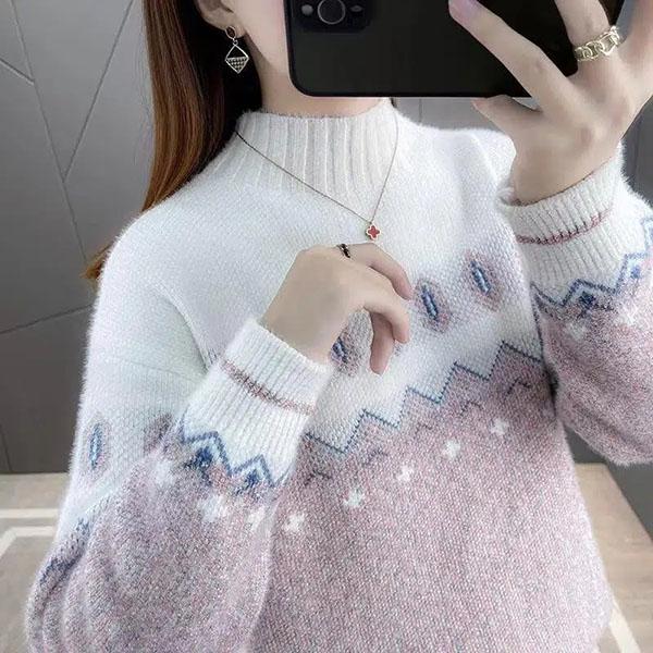 Mink Fleece Half High Collar Sweaters Women's Autumn and Winter Chenille Thickened Loose Knitted Pullovers