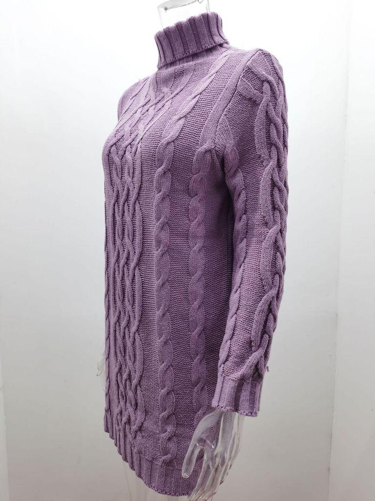2024 Retro Langarm Slim Strickkleid - Einfarbig, Rollkragen, Dicker Wollpullover für Herbst/Winter