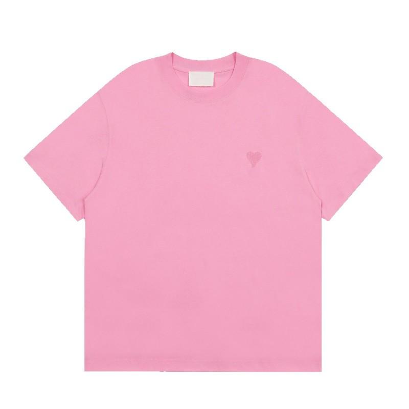 Unisex Loose Fit Cotton T-Shirt With Heart Embroidery Casual Short Sleeve Round Neck Top