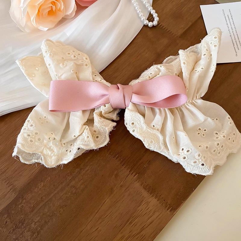 

Французские белые кружевные заколки для волос с большим бантом для женщин, модные, персонализированные, пружинные, универсальные, повседневные, аксессуары для волос для девушек