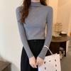 Nuevo invierno ajustado tejido de punto Color sólido cuello redondo señoras moda camisa por el trasero suéter mujer ropa