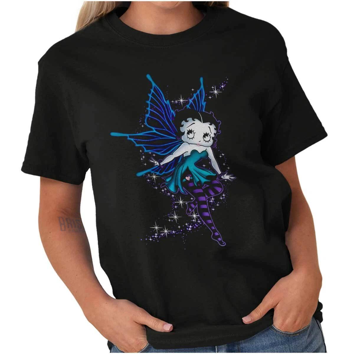Betty Boop Retro Magical Goth Fairy Cartoon Womens Graphic Crewneck T Shirt Tee XL