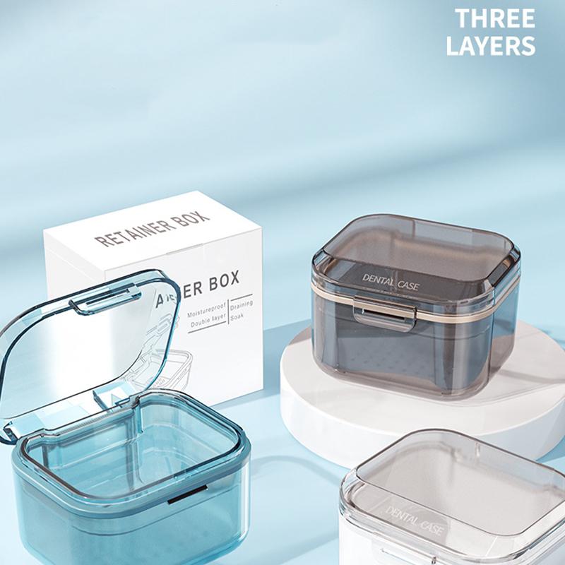 Portable Retainer Case With Mirror Sealed Denture Box Waterproof Orthodontic Aligner Holder For Travel