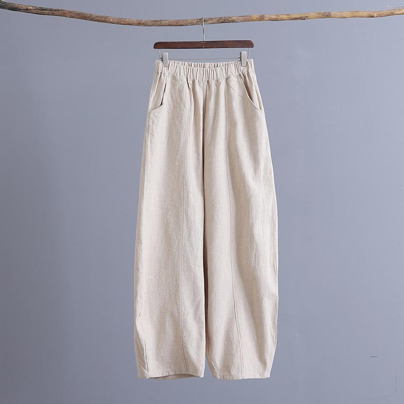 

Ethnic Style Spring and Summer Cotton and Linen Bloomers, Japanese Meditation Clothes, Elastic Waist, Loose and Thin Trousers XS бежевий