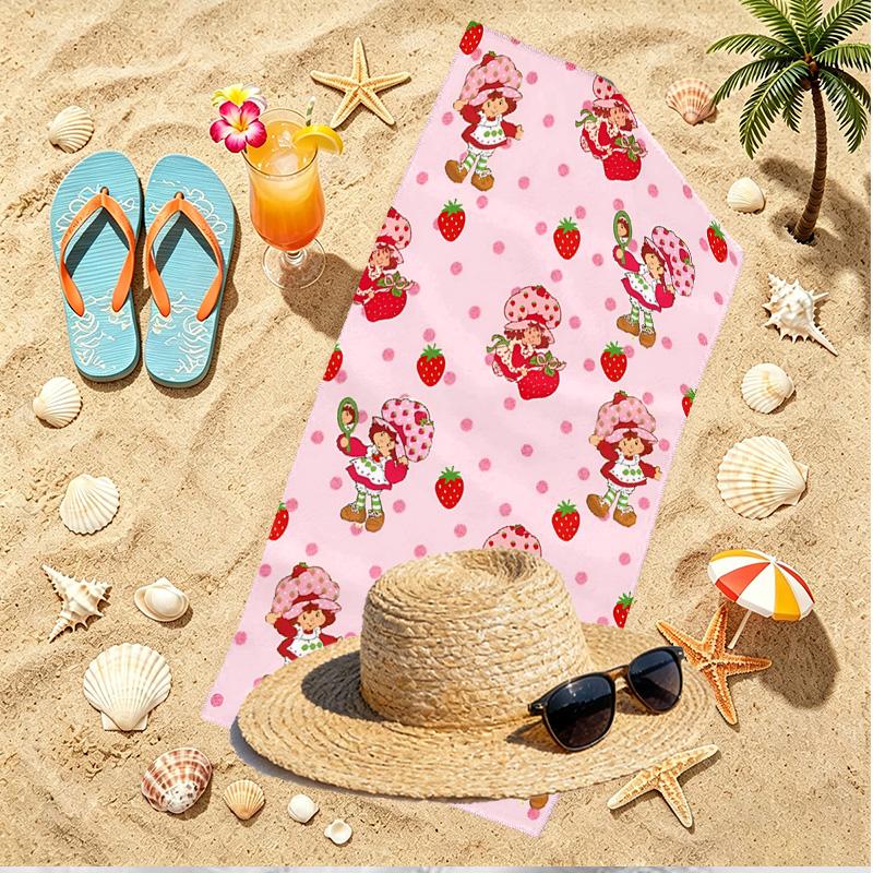 Strawberry Shortcake Print Beach Towel, Versatile Lightweight Absorbent Beach Towel for Pool Surf Yoga Bathroom, Perfect Birthday Holiday Gift
