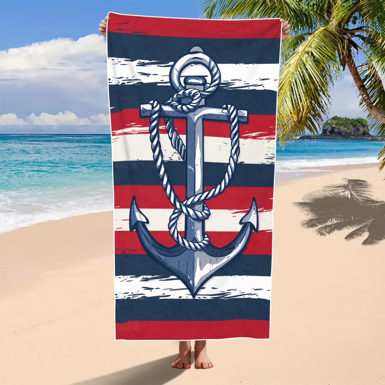 

Vibrant Anchor-Print Beach Towel, Red White Stripes Ideal for Poolside Beach W40*H60(CM)