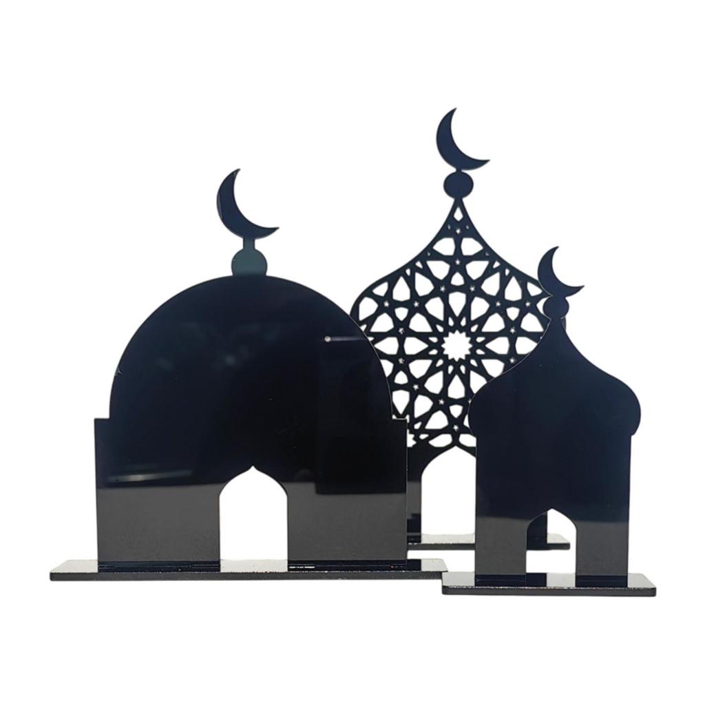 3Pcs Ramadan Table Sign Ornament Home Decoration Eid Mubarak Decoration Desktop Ornament for Home Living Room Bookshelf Bedroom