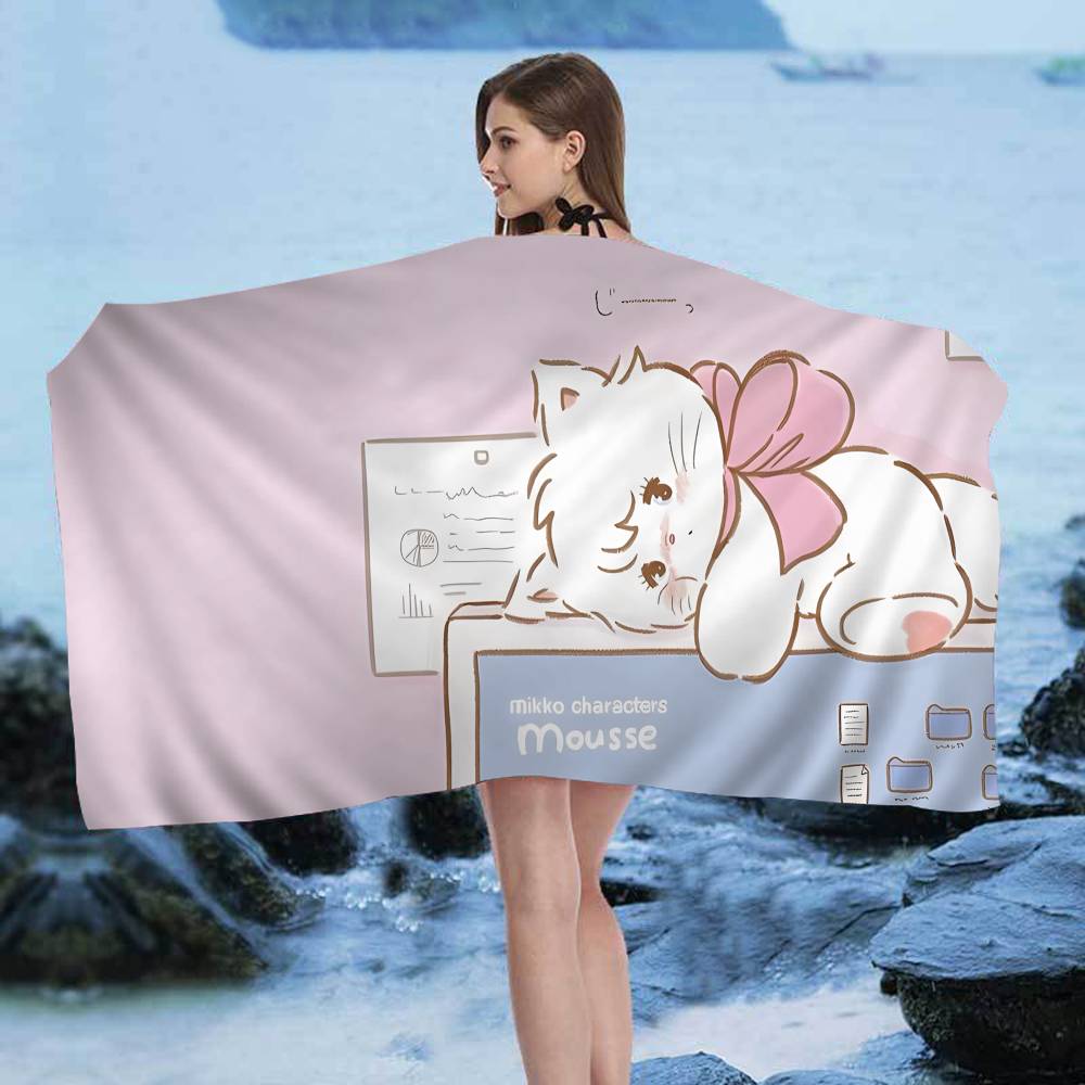 Cute M-Mikko I-Illustrations Bath Towel Microfiber Soft Water Absorbing Breathable For Girl Kids Decorative Cartoon Beach Towel