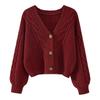 Suéter Holgado de Punto Trenzado Estilo Coreano para Mujer con Cuello en V - Cárdigan Retro para Otoño/Invierno
