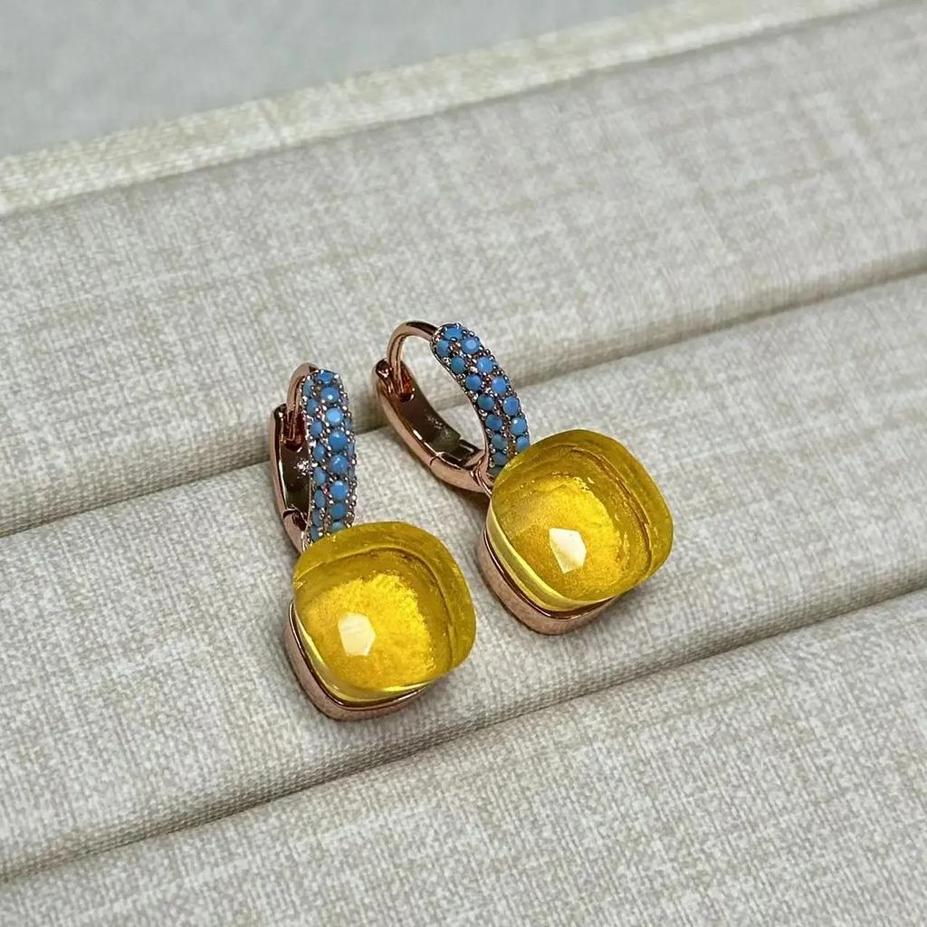 Boucles d'oreilles Nudo 10,6 mm Incrustées de Turquoise Zircon Pour Femmes Topaze Bleue Pendantes Carrées en Cristal Boucle d'oreille Bijoux de Mode Cadeau