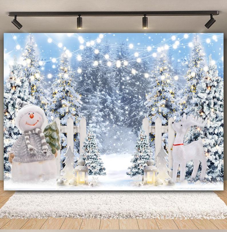 Winter Forest Scene Backdrop for Photography Snow Snowflake Xmas Tree Natural Landscape Christmas Baby Portrait Photo Background