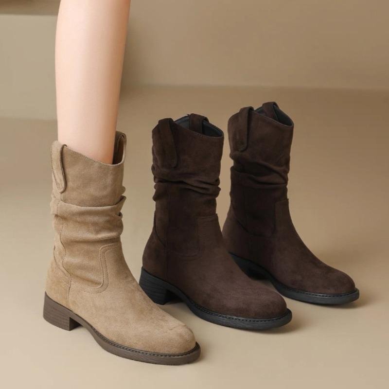 Fashion Suede Women Mid Heels Short Boots Fad Retro 2025 New Shoes Elegant Chelsea Snow Boots Winter Classical Pumps Dress Zapatillas