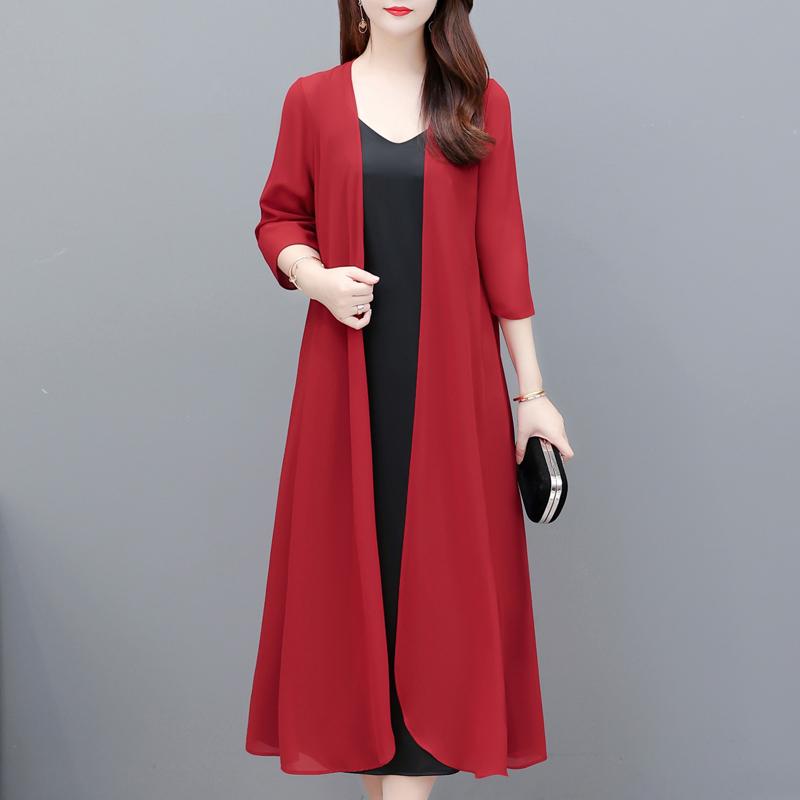 Manteau d'été en mousseline de soie pour femme, élégant, fin, décontracté, grande taille, Poncho Long d'été