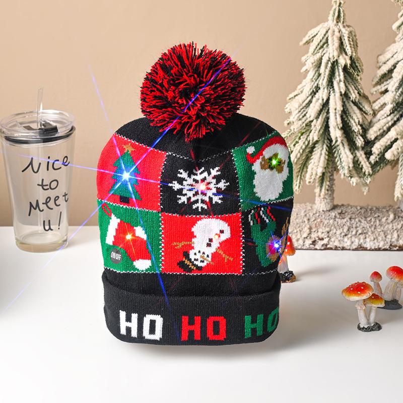

Cute Light Up Christmas Hat Flashing Led Snowman Winter Warm Color Knitted Cap Christmas Gift For New Year Xmas Party Decoration Average Size