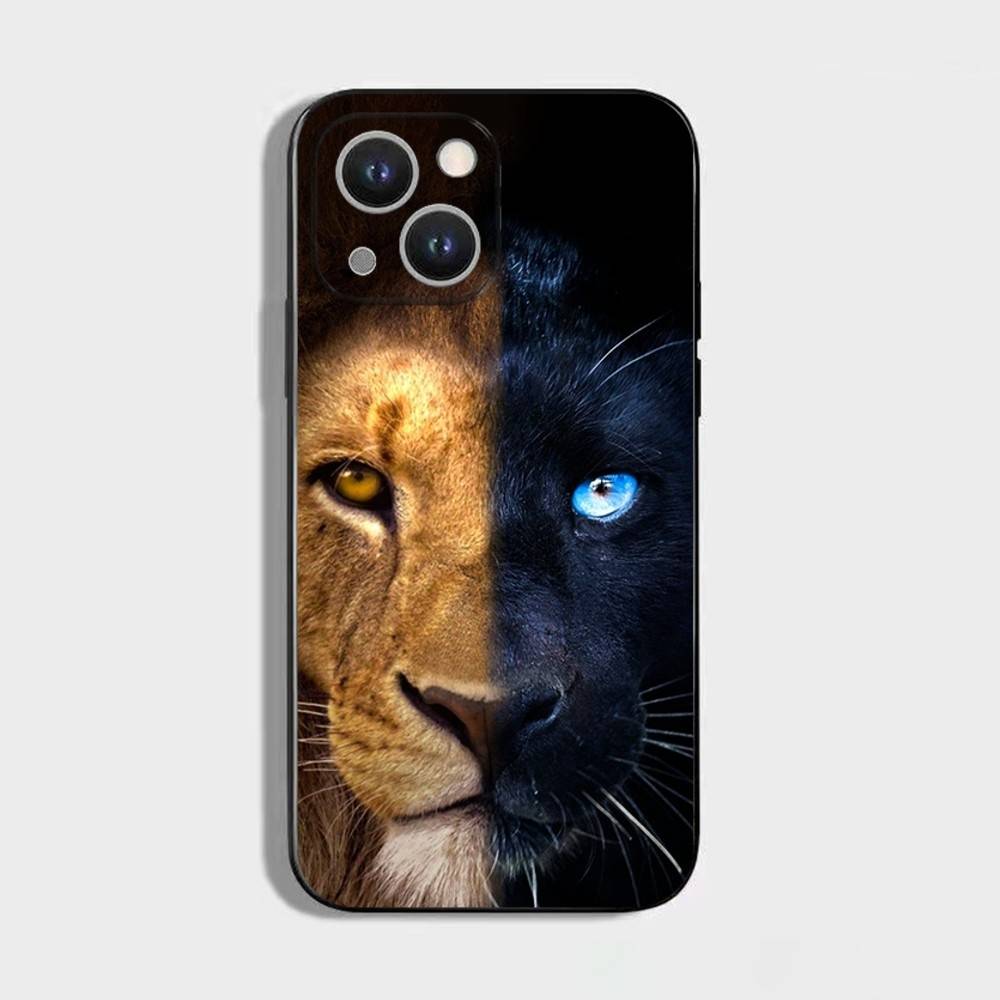 Animal Cover Tiger Lion Phone Case For iPhone 16,15,14,13,12,11 Plus,Pro Max,XS,X,XR,SE,Mini,8,7,Soft Silicone Black Cover