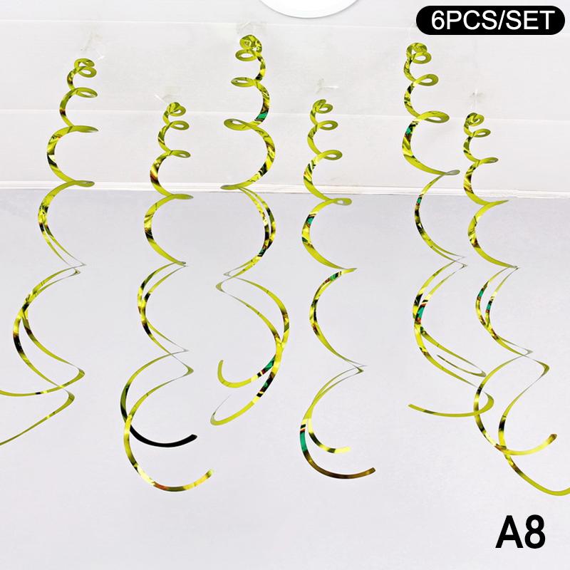 6Pcs Spiral Pendant Dangling Swirls Metallic Ceiling Hanging Streamers Ornament Christmas Wedding Birthday Balloons Decorations