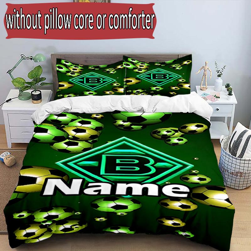 3pcs Duvet Cover Set (1*Duvet Cover + 2*Pillowcase, Without Core), Custom Name Borussia Monchengladbach Pattern Bedding Set, Home Bedroom Decor Gift