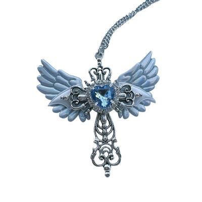 Goth Sexy Accessories Wings Cross Pendant Necklace For Women Heart Choker Punk Charm Necklace Jewelry Accessory
