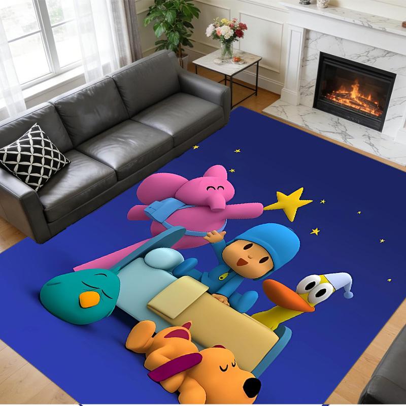 Alfombra de Piso de Terciopelo de Cristal Antideslizante, Alfombra con Diseño de Pocoyó para Decoración de Interiores, Sala de Estar, Dormitorio, Hogar