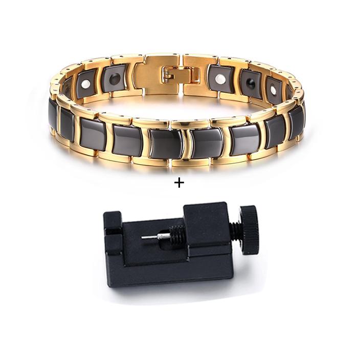 Vinterly Steel Magnetic Bracelet Male Black Ceramic Health Energy Germanium Men Hand Chain Link Gold-color Jewelry Waterproof