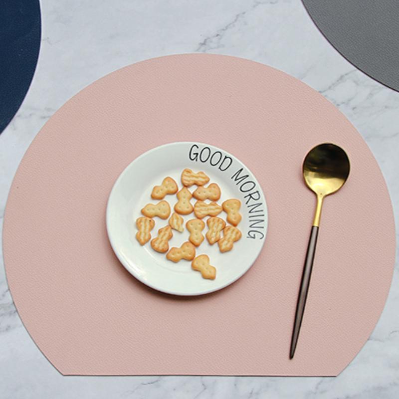 Nordic Double-Sided PU Leather Placemats Waterproof Oil-Resistant Half-Round Heat-Resistant Dining Table Mat Home Restaurant