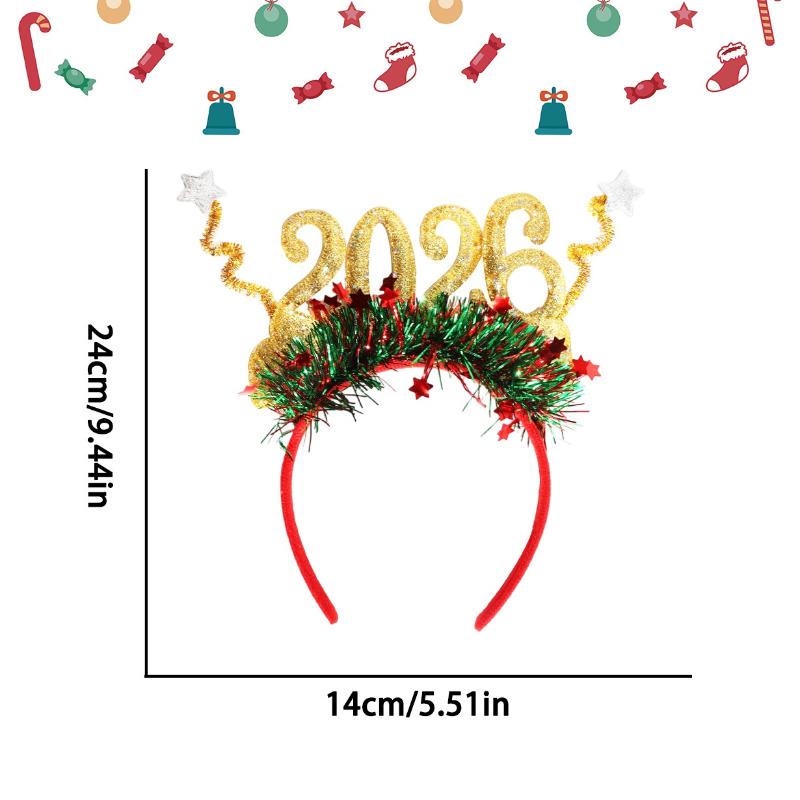 

1/2 шт. 2026 Новый год Повязка на голову Детская Взрослая Блестящие аксессуары для волос Забавные очки Фотобутафория Рождественское украшение Подарки A1