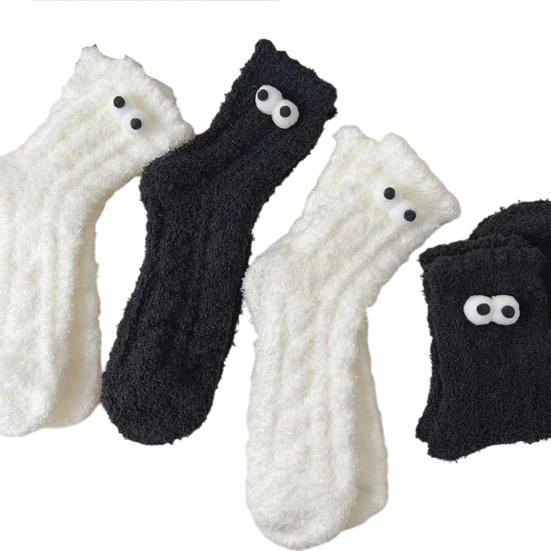2 pary śmiesznych puszystych skarpetek z dużymi oczami dla kobiet, ciepłe skarpety do spania, zimowe przytulne grube skarpety do noszenia w domu i spania