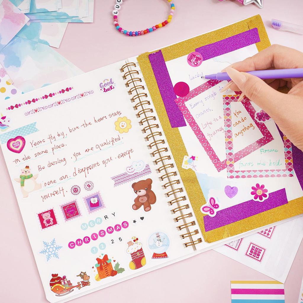 DIY Sada na deník pro dospívající dívky: Dárková krabička se scrapbookingovými samolepkami k narozeninám Deníková sada