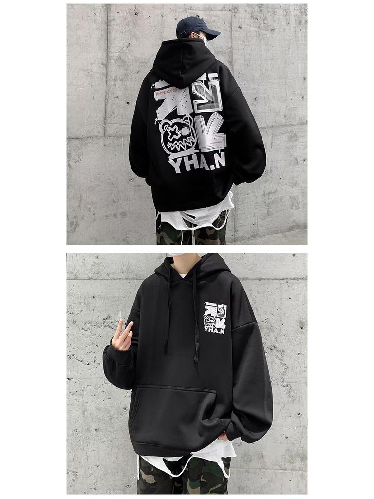 Men's Heavyweight Hooded Sweatshirt - Trendy Autumn/Winter High Street Style, Loose Fit, Velvet Lined.